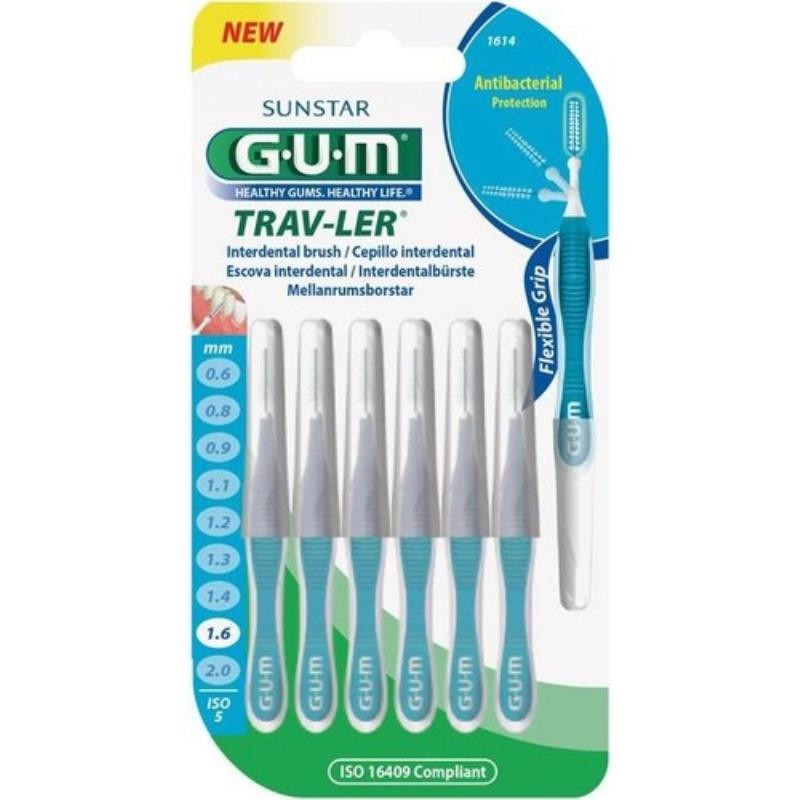 GUM 6 BROSSETTES INTERDENTAIRES FINE 1.6 MM REF 1614