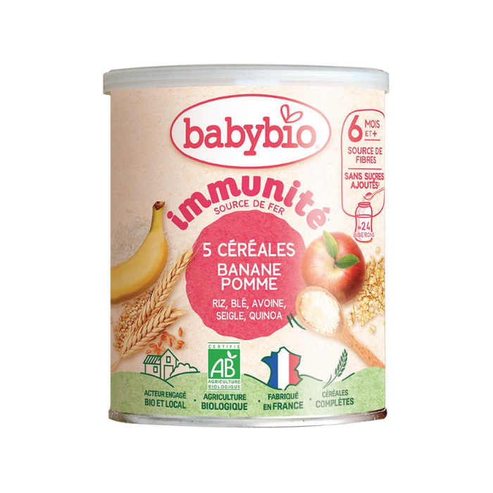 BABYBIO IMMUNITE 5 CEREALES BANANE POMME 220G