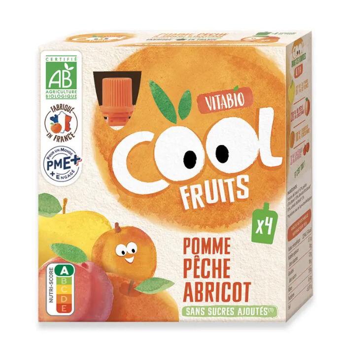 VITABIO COOL FRUITS POMME PECHE ABRICOT BOITE DE 4