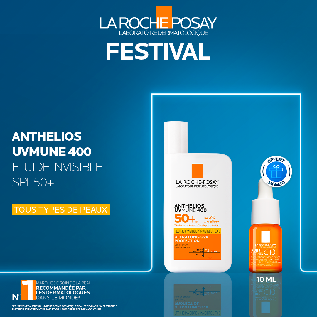 LA ROCHE POSAY OFFRE WEB ANTHELIOS UVMUNE 400 FLUIDE SOLAIRE INVISIBLE SPF 50+ 50 ML + SERUM VITC 10ML OFFERT