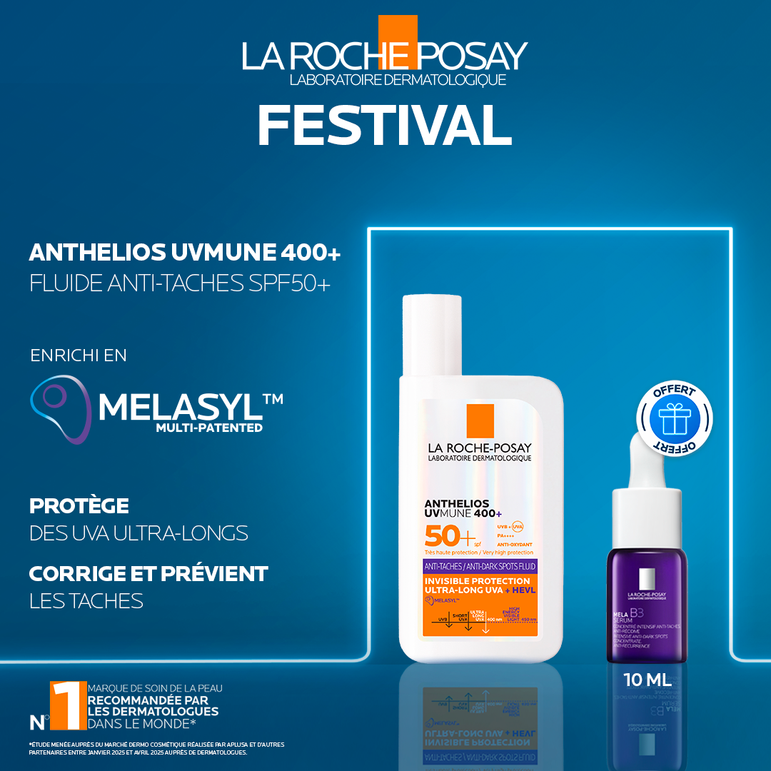 LA ROCHE POSAY OFFRE WEB ANTHELIOS UVMUNE 400 FLUIDE ANTI TACHES SPF50+ 50 ML + MELA B3 SERUM 10ML OFFERT