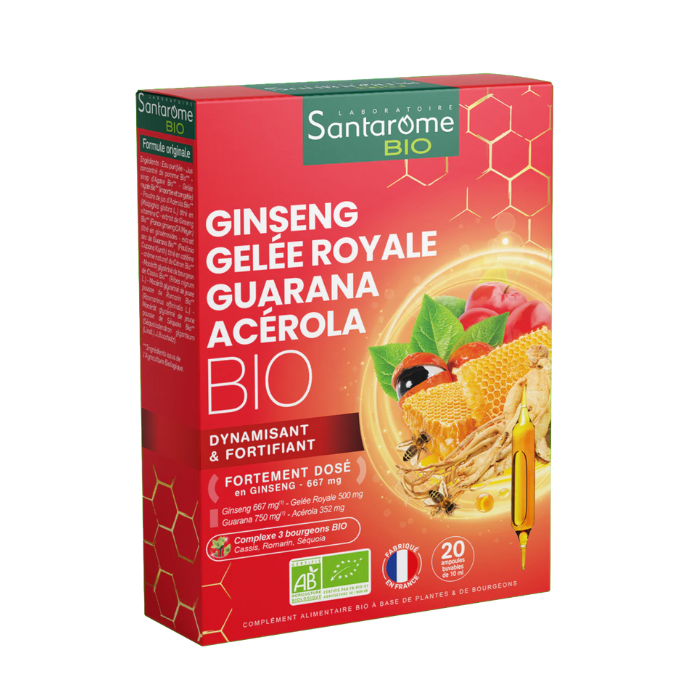 SANTAROME BIO GINSENG GELEE ROYALE GUARANA ACEROLA 20 AMPOULES 10ML