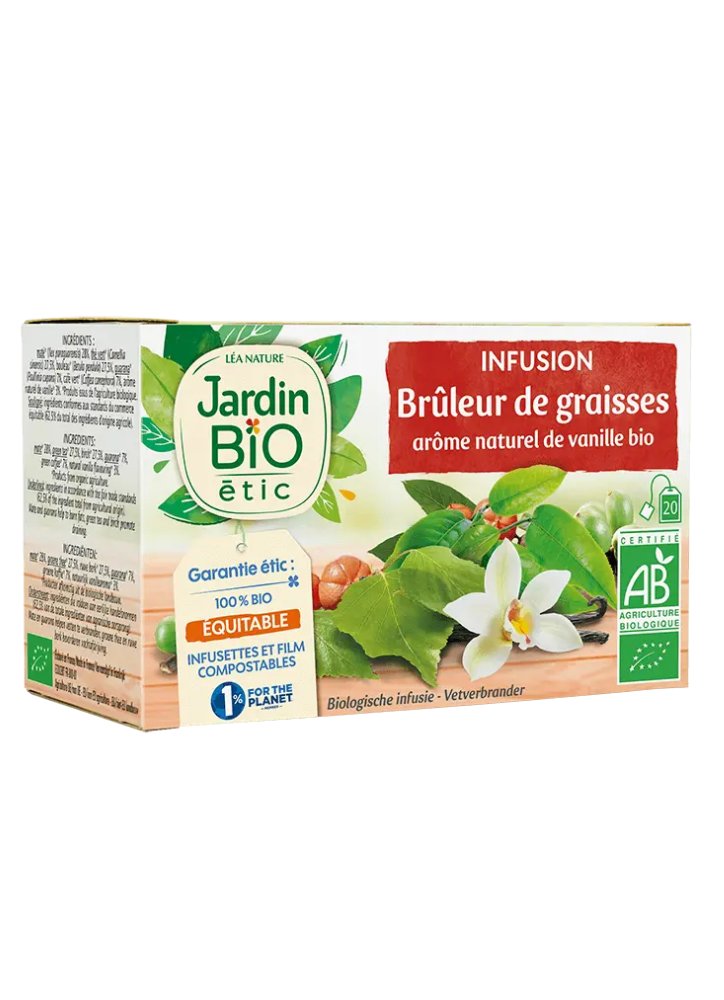 JARDIN BIO INFUSION BRULEUR DE GRAISSES AROME NATUREL DE VANILLE BIO 20 SACHETS