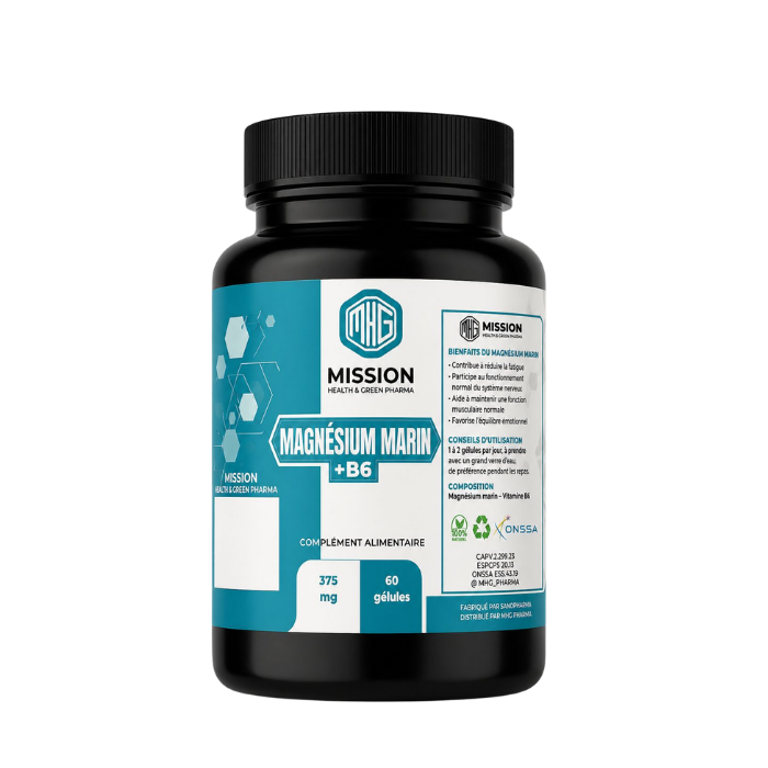 MISSION HEALTH AND GREEN PHARMA MAGNESIUM MARIN + B6 60 GELULES 375 MG