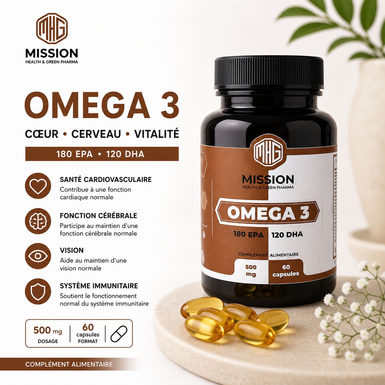 MISSION HEALTH AND GREEN PHARMA OMEGA 3 500MG 60 CAPSULES