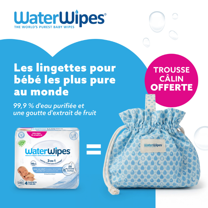 WATERWIPES OFFRE PACK LINGETTES BEBE PACK DE 4 X 60 + TROUSSE CALIN OFFERTE