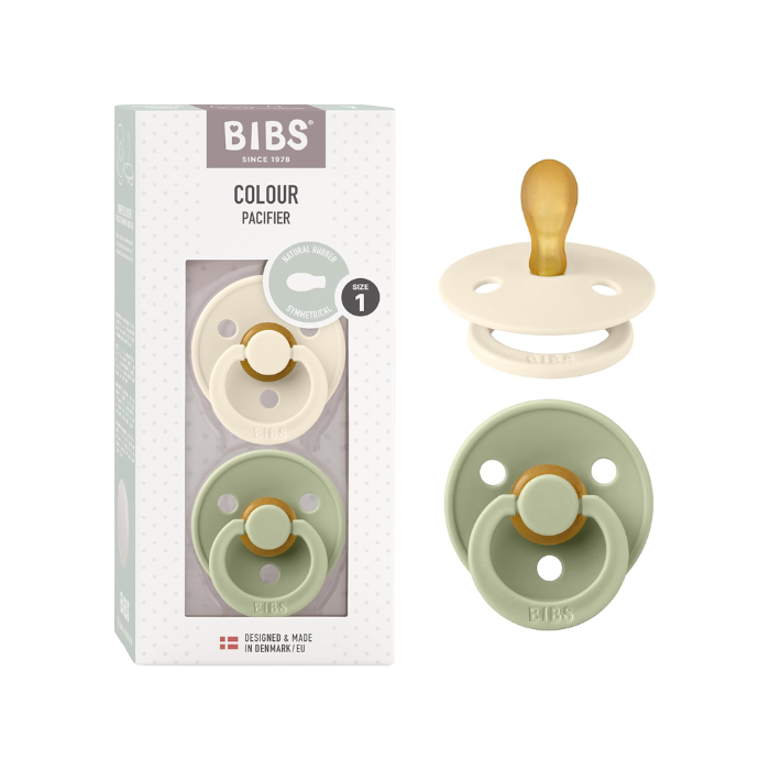 BIBS COLOUR PACIFIER 2 SUCETTES SYMETRIQUE IVOIRE ET SAUGE 0 MOIS+