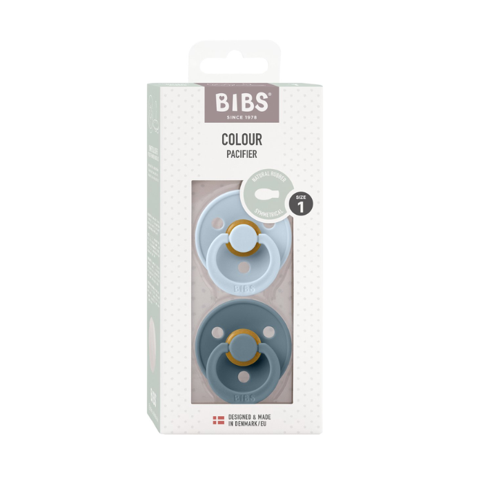 BIBS COLOUR PACIFIER 2 SUCETTES SYMETRIQUE BABY BLUE ET PETROLE 0MOIS+