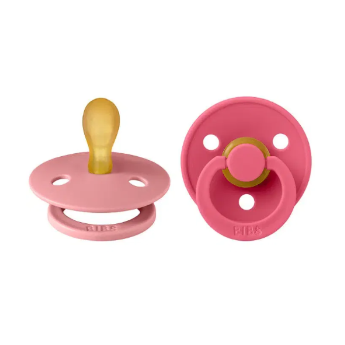 BIBS COLOUR NATURAL RUBBER SUCETTE RONDE PACK DE 2 ROSE POUDRE ET CORAIL 0MOIS+