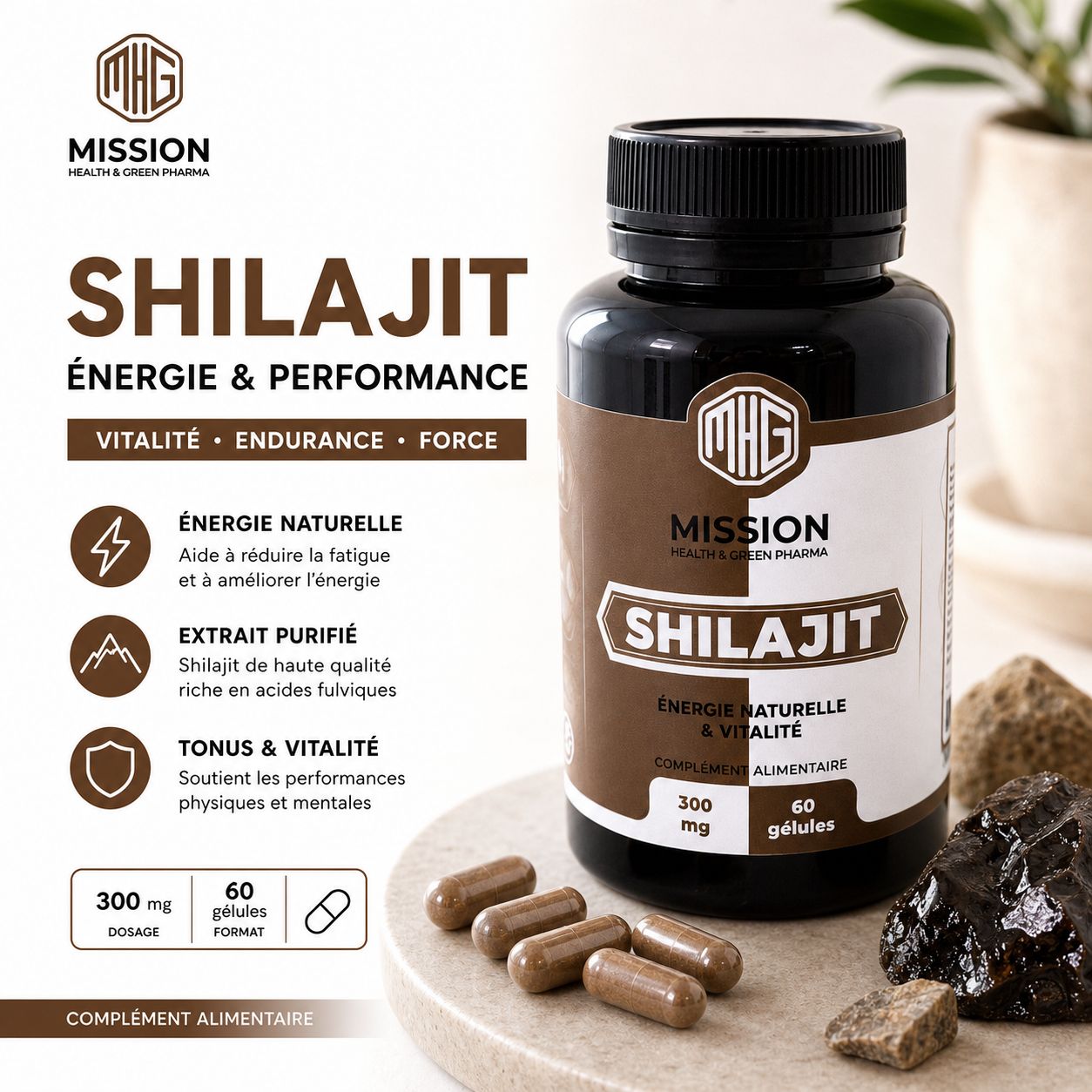 MISSION HEALTH AND GREEN PHARMA SHILAJIT 300MG 60 GELULES