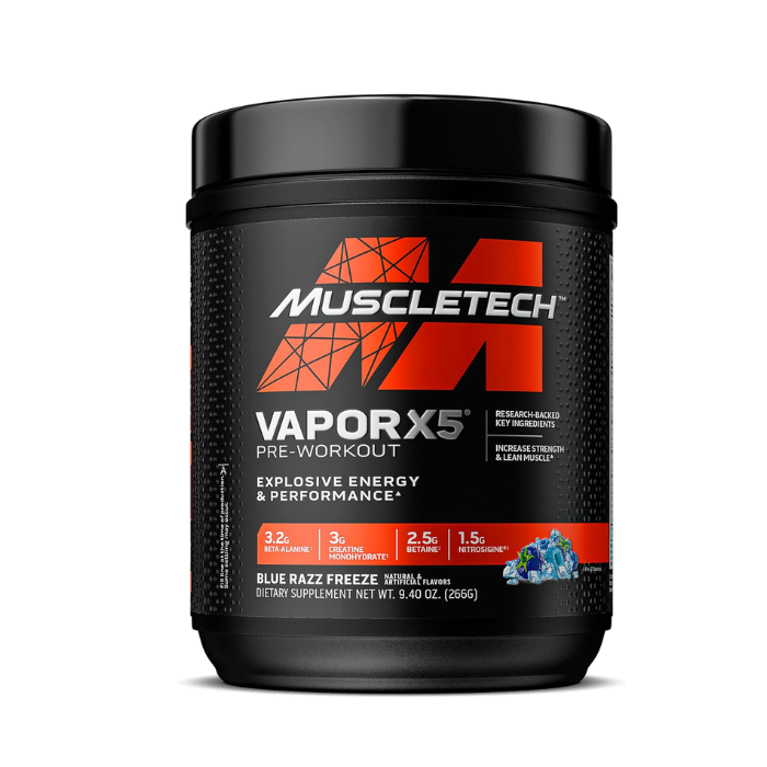 MUSCLETECH VAPOR X5 POUDRE PRE ENTRAINEMENT 266G GOUT BLUE RAZZ FREEZE