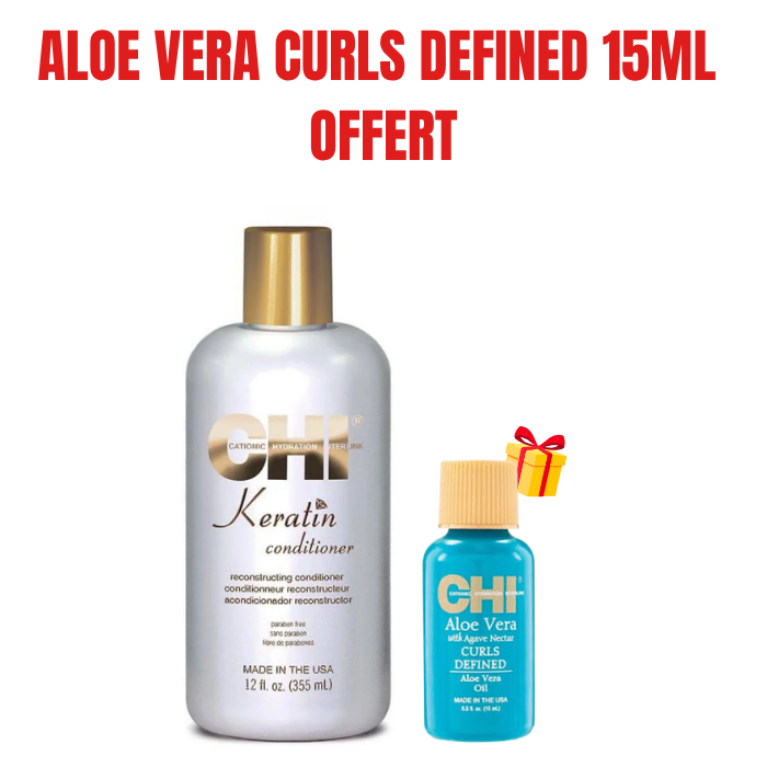 CHI OFFRE KERATINE APRES SHAMPOOING RECONSTRUCTEUR 355 ML + ALOE VERA CURLS DEFINED 15 ML OFFERT