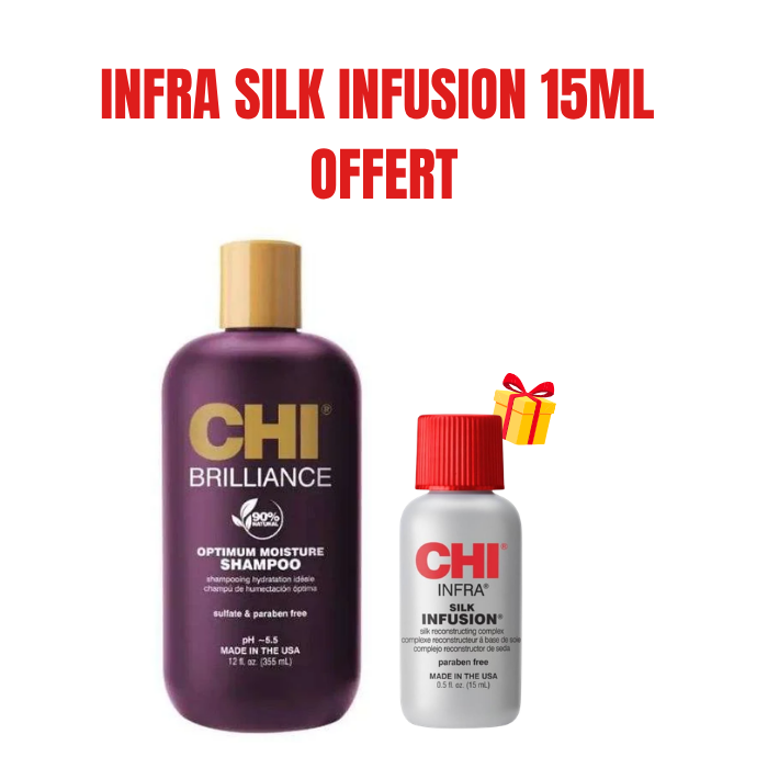 CHI OFFRE BRILLIANCE OPTIMUM SHAMPOOING HYDRATATION IDEALE 946 ML + INFRA SILK INFUSION 15 ML OFFERT