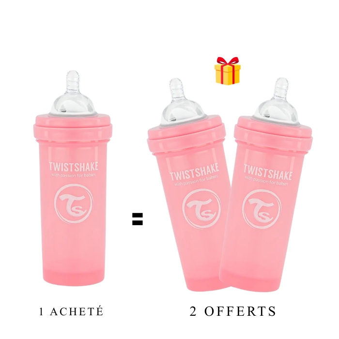 TWISTSHAKE OFFRE 1 BABY BOTTLE ANTI COLIC ALL IN ONE 260 ML 2M+ ROSE + 2 OFFERTS