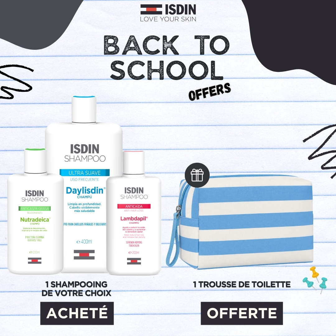 ISDIN SHAMPOING NUTRADEICA CHEVEUX SECS 200 ML + TROUSSE DE TOILETTE OFFERT